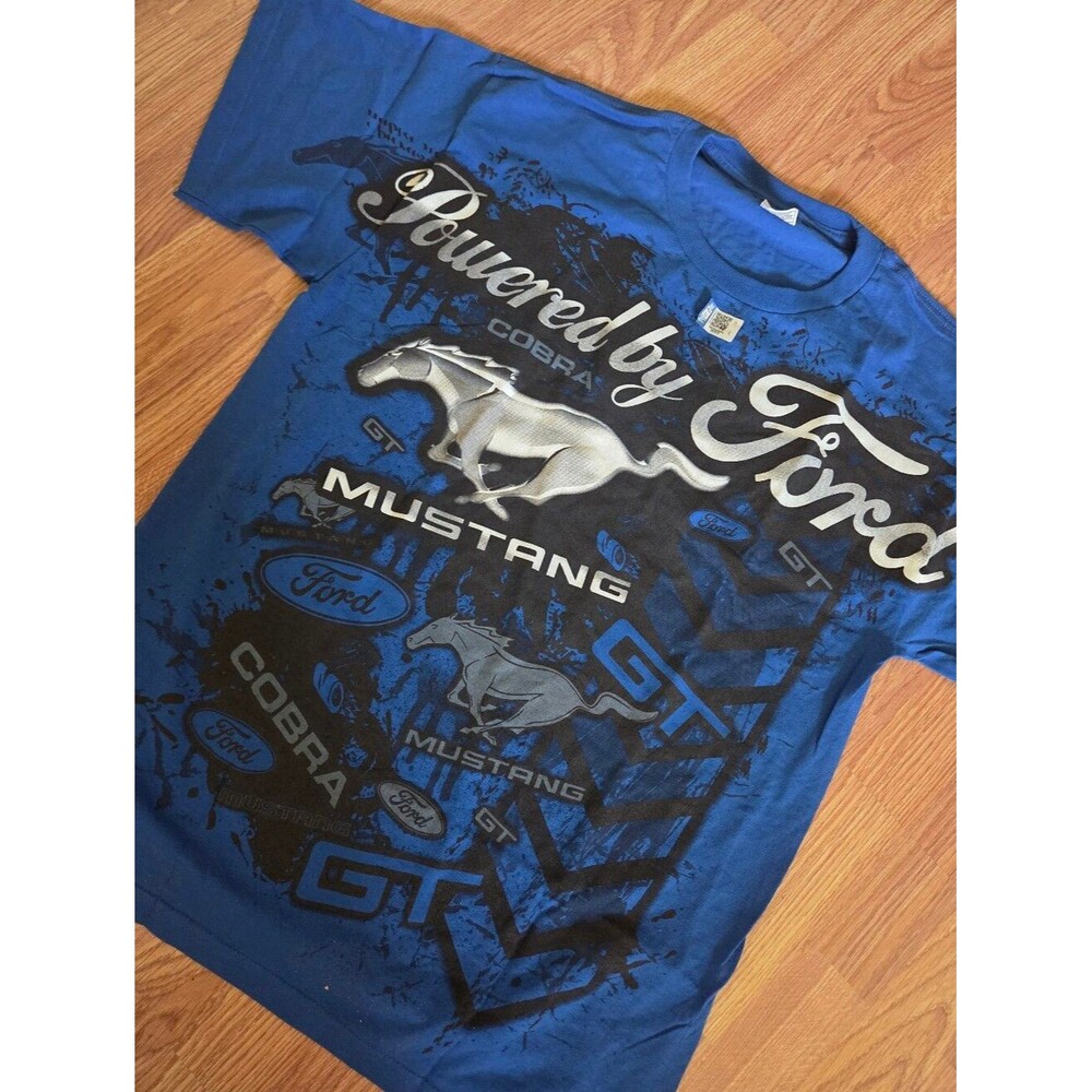 Ford Graphic Tshirt L Mustang Cobra Logo Blue Short Sleeves NWT Classic Auto Car